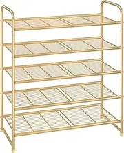 Simple Trending 5-Tier Stackable Shoe Rack, Expandable & Adjustable Shoe Organizer Storage Shelf, Wire Grid, Golden Yellow