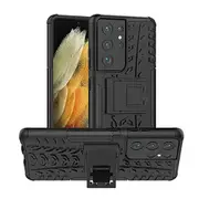 Samsung Galaxy S21 Ultra Case, Shockproof Heavy Duty Tough Kickstand Protective Rugged Case Cover (Black)