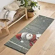 QGBYMX Washable Runner Rug Snowman Cute Christmas 2’ x 6’ Non Slip Kitchen Runner Rug for Hallways Entryway Patio Living Room Floor Carpet Runner- Soft Thin Mat for Family Pet