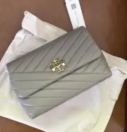 Tory Burch Kira Chevron Small Leather Shoulder Bag - Gray Heron