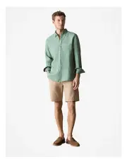 [Trenery] Regular Fit Delave Linen Long Sleeve Shirt in Willow