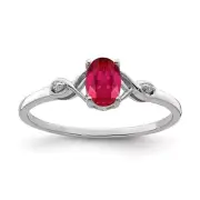 Sterling Silver Rhodium Plated Diamond and Oval Ruby Ring Size 6