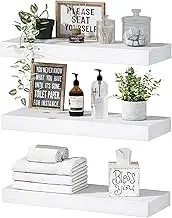 QEEIG Floating Shelves for Wall Bathroom Shelf Bedroom Kitchen Living Room Hanging Book Shelves Small Farmhouse Decor 16 inch Set of 3, White (015-W3)