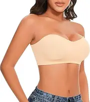 [Eachsale] Women's Strapless Wireless Bras Padded Bandeau Bra Seamless Comfort Tube Top Bralette with Clear Straps