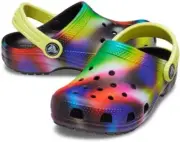 Crocs Kids Classic Tie Dye Clogs, Toddler C5 Solar Rainbow, Slip On, Black/Multi
