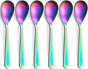 FULLYWARE Matte Rainbow Demitasse Espresso Spoons, Stainless Steel Satin Finish Coffee Spoons, Mini Teaspoons, Sugar Spoons, 4.7-inch, Set of 6