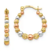 Madi K Kid's Earrings 14K Tri-color Beaded Hoop Shrimp, 18 mm