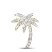 14k Yellow Gold Round Diamond Palm Tree Nautical Pendant 1/4 Cttw