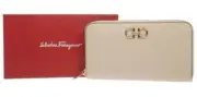 NEW SALVATORE FERRAGAMO BEIGE LEATHER GANCINI LOGO CLUTCH CONTINENTAL WALLET