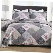 Quilts Size Sets- Quilt Set Grey Quilt Bedspread Queen Grey Flower Plaid