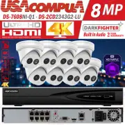 Hikvision 4K 8CH Poe CCTV Security Camera System 4MP Turret Darkfigther Audio G2