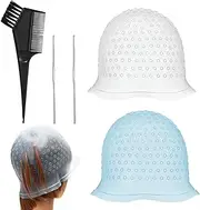 keyxer Pack of 2 Silicone Highlight Cap, Highlight Cap with 2 Steel Needles and 1 Hair Dye Comb, Highlight Cap, Hair Colouring Highlighting, Hair Styling Tools for Women and Girls