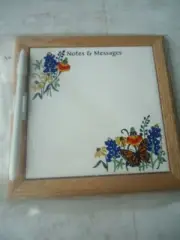 Kathryn Designs Ceramic Message & Note Tile In Oak Wood Frame Floral Corners 7 ½
