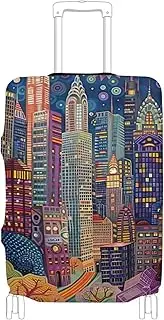 [Joisal] Blue Palm Trees Suitcase Protector Cover Tsa Approved Fit 18-32 Inch Luggage Identifiers for Suitcases Unique, City Night View, XL 29-32 in