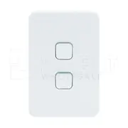 Clipsal Iconic Series Vertical Switch, 2 Gang, 1/2 Way, 10AX, 250V, Vivid White - 3042VA-VW