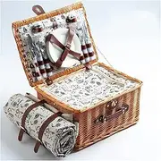 qwmvhfg, Wicker Picnic Basket for 4 Persons with Insulation Layer and Picnic Mat, Outdoor Willow Hamper Service Gift Set for Valentine Day, Birthday(B)