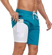 [Inloko] Mens Swim Trunks with Compression Liner 7 inch Inseam Quick Dry 2 in 1 Beach Board Shorts with Pockets S-3XL