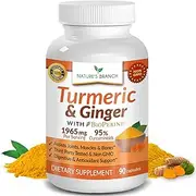 Extra Strength Turmeric Curcumin with Ginger & BioPerine ★ 1950mg Joint Pain Relief Supplement for Inflammation with Black Pepper Powder - Premium Made in USA 100% Vegan Non GMO - 90 Capsules
