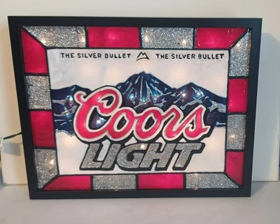 Coors Light Inspired Beer Sign-Stained Glass Look Lighted Hand Painted