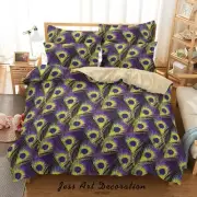 3D Peacock Feathers Pattern Quilt Cover Set Bedding Sets Pillowcases Queen