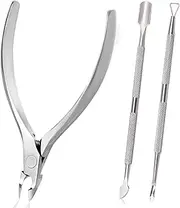 TOPNPEKO Cuticle Nipper, 3Pcs Cuticle Remover Set with Cuticle Pusher/Cuticle Fork/Nails Scraper & File, Upgraded Sharp Edge & Bulit-in Spring Manicure Tool