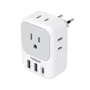 European Travel Plug Adapter USB C, International Plug Adapter with white gray