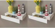 Floating Wall Shelves with Drawers 2 pcs White MDF Set 48 cm for Kitchen Bathroom Rustic Decor Solid Wood Ledges and Shelfs for Walls Display