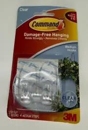NEW 3M Command Clear Medium Hooks - 2 Pack, Damage-Free