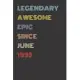 Legendary Awesome Epic Since June 1993 - Birthday Gift For 26 Year Old Men and Women Born in 1993: Blank Lined Retro Journal Notebook, Diary, Vintage