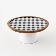 Wood Cake Stand, Black & White Gingham
