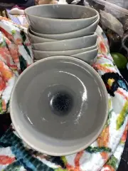 West Elm Set Of 7 Gray Crazing Cereal Bowls NEW