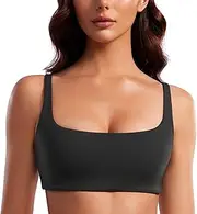 [CRZ YOGA] Butterluxe Spaghetti Strap Sports Bras for Women - Square Neck Yoga Wireless Bra Padded Cami Crop Top