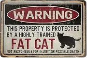 Property Protected By Fat Cat Retro Metal Tin Sign - Home Bar Wall Art Decor 12x8inch