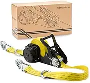 STRAPINNO Retractable Ratchet Tie-Down Strap - 1.5 in x 20 ft Heavy-Duty Strap with Double-J Hooks, D Rings, Tangle-Free Webbing, 6,600lbs Breaking Strength and 2,200lbs Working Load Limit (1 PC)
