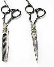 Professional Hair Cutting Shears, 6inch Professional Upscale Tiger Head Black Damascus Scissor Cutting Barber Haircut Thinning Shears Hairdresser Scissors