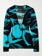 [LOUISA BALLOU] LOUISA BALLOU - Helios Embellished Printed Stretch-jersey Top - Blue - small small Blue