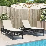 Sun Loungers with Cushions 2 pcs Black Poly Rattan