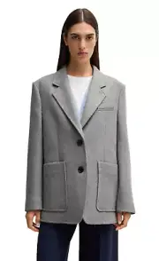 $599 - BOSS Oversize Fit Blazer Jacket in Melange Wool Silver - Size 4 / 26
