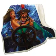 Stormy Ocean Pirate and Mermaid Fun Honeymoon Throw Blanket