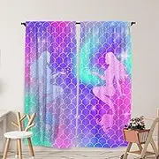 Yilinata Little Mermaid Scale Window Curtains for Kids Girls Blue and Pink Curtain for Baby Living Room Bedroom Nursery Toddler Home Rod Pocket Drapes Decor Durable Fabric 84 in x 84 in