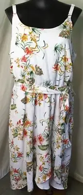 AUTOGRAPH WHITE “FLORAL PATTERN” STRAPPY MIDI DRESS SZ 22 NEW STOCK