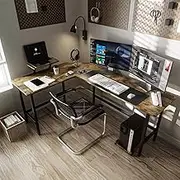 L-Shape Computer Desk Student Study Table Home Office Workstation Retro Brown