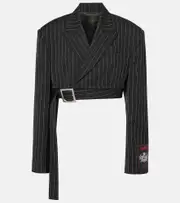 [Jean Paul Gaultier] Jean Paul Gaultier Pinstripe cropped wool blazer AU 10 black