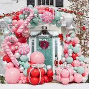 Christmas Balloon Garland Arch kit 160pcs Xmas Pink Red Pastel Green Silvery ...