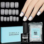 TOMICCA Gel Nail Glue and Matte Nail Tips Kit,150 PCS Short Square Full Cover Soft Gel Nail Tips, For Quickly Extend Nails, Nail Salons and Home