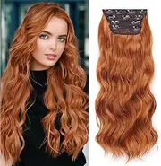 [Saisifen] Clips in Hair Extensions Long Wavy Synthetic Hair 20 Inch 4Pcs Hair Hairpieces Wave Clip on Double Weft for Women (20 Inches, Copper Red 30C)