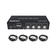 4x1 4-Port 4K HDMI + USB 2.0 KVM Switch Keyboard Video Mouse Switcher Hot Keys