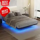 Floating Bed Frame Double Size wit LED Light Metal Platform,No Box Spring Needed