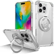 for iPhone 16 Pro Max Case, Built in 360° Magnetic Stand, Compatible with Magsafe, Clear