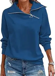 [Cuptacc] Pullover Women's Sweatshirt Autumn 2024 Quarter Zip Long Sleeve Stand-Up Collar Pullover Loose Plain Casual Tops Women